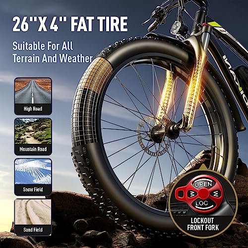 EXRBYKO Fat Tire Electric Bike for Adults 26" x 4", 750W 34MPH Electric Bicycle