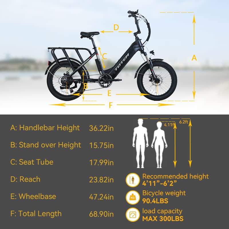 Totem Hauler Electric Bike for Adults, 20"*3.0 Fat Tire Ebike 48V 15Ah